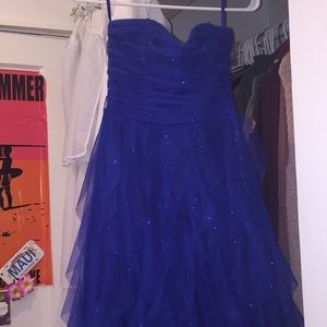 Long blue sparkly prom dress